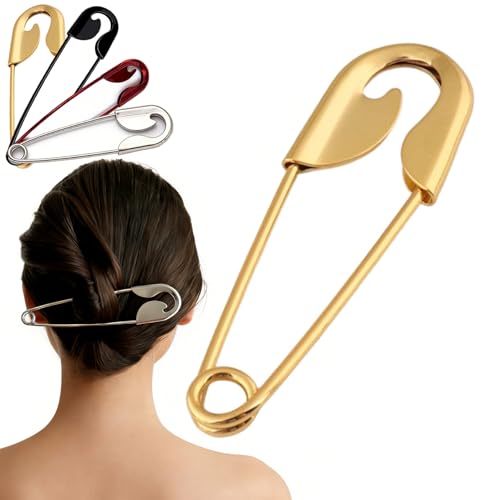 Mega Safety Hairpin - Mega Safety Pin Hairpin, Oversized Metal Hair Pin for Bun & Updo, Stylish Hair Stick Bun Holder - color: Gold
