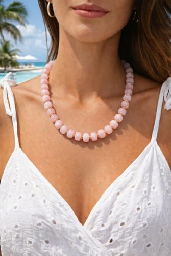 Summer Beach Jewelry Chunky Beaded Necklace for Women Trendy Statement Big Colorful Resin Bead Choker Necklaces Boho Charm Jewelry Cute Gifts for Love - color: Pink