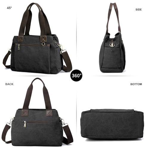 Canvas Hobo Bags for Women Casual Tote Bag Purses and Handbags Multi-Color Striped Crossbody Bags Ladies Top Handle Satchel - color: Wy31-black