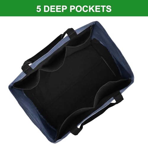 Canvas Reusable Grocery Bags Heavy Duty, 8.3 gal Foldable Large Tote Bag with Handles, Holds 60 lbs Canvas Shopping Bags, 1 Pack - color: [A0] Blue / Black, size: 1 Pack