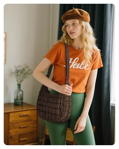 BAGSMART Quilted Crossbody Bag for Women, Lightweight Puffer Purse for Travel, Daily Use & Work | Water-resistant, Puffy Shoulder Bag, w/ Adjustable Strap, Light & Comfortable, Hands-free Bags, Travel Essentials - color: C-dark Brown, size: Small