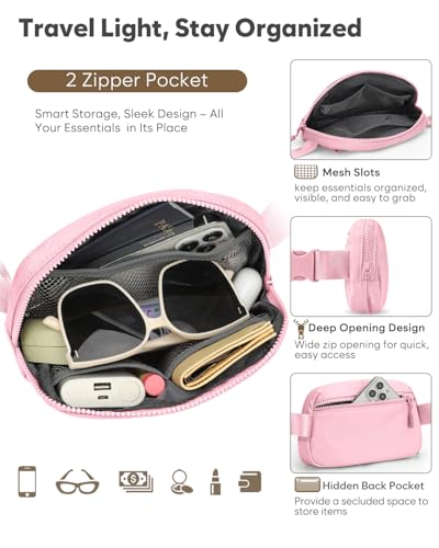 Pritent Fanny Packs for Women Cross Body Bag Waterproof Belt Bag with Adjustable Strap and Zipper Back Pocket Small Crossbody Bags Fashion Waist Packs for Workout Travelling(Light Pink) - color: Light Pink, size: Small