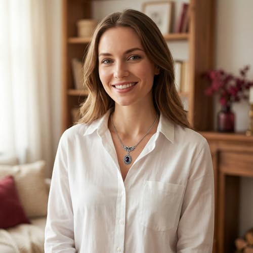 Gothic Vintage Gem Pendant Necklace | Victorian Style Filigree Silver-Tone Jewelry | Ideal Gift for Party Cosplay & Daily Wear - color: Purple