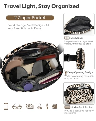 Pritent Fanny Packs for Women Cross Body Bag Waterproof Belt Bag with Adjustable Strap and Zipper Back Pocket Small Crossbody Bags Fashion Waist Packs for Workout Travelling(Leopard, Large) - color: Leopard, size: Large