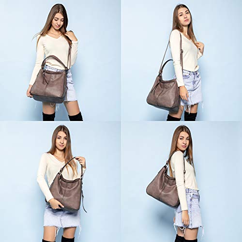 Realer Hobo Crossbody Bags for Women Designer Faux Leather Hobo Handbags Retro Large Size Shoulder Bag Bucket Purse - color: Coffee-gun Black Hardware（15.2"）, size: Large-15.2 inch