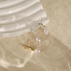 Hayopi Pearl Earrings for Women - Dainty Gold Dangle Drop Earrings, 14k Gold Plated Cute Bow Design, Hypoallergenic Pearl Studs, Wedding Jewelry Gifts - color: SILVER-silver CZ