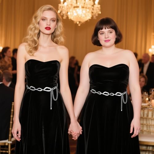 LIMHOO Women's Metal Waist Chain Belts Gold Silver Link Belt for Dresses - color: Square Silver, size: L: Length 135cm/53.1in