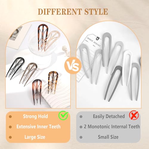 6PCS French Hair Pins for Women, Tortoise Shell French Pins Hair, Large Hair Styling Pins for Thin Thick Hair, 3 Internal Teeth Hair Sticks, Hair Pin for Buns, French Twist Pin, Valentine's Day Gifts - color: Leopard print