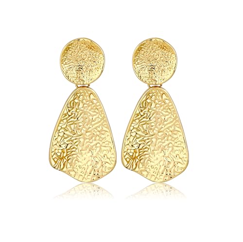 Gold Statement Earrings For Women 18K Gold Plated Sectored Flower Leaf Shell Angel Wing Earring Large Stud Earrings Hypoallergenic Stud - color: Trapezoidal earrings