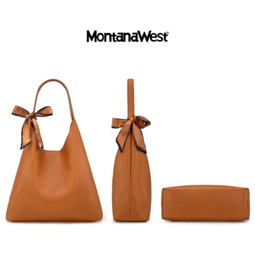 Montana West Slouchy Hobo Bag for Women Shoulder Purses and Handbags with Scarf - color: Caramel Brown