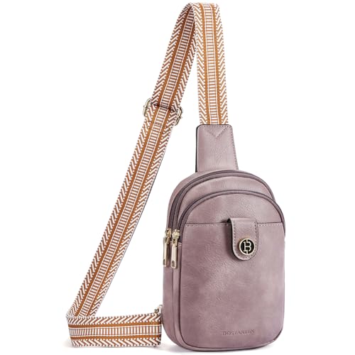BOSTANTEN Small Sling Bag Crossbody Bags for Women Trendy Crossbody Purse Leather Chest Bag - color: A-purple
