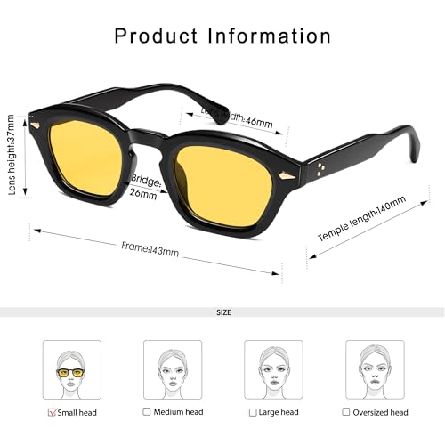 Appassal Small Retro Square Sunglasses for Women Mens Rectangle Sunnies AP3680 - color: Black/Night Yellow