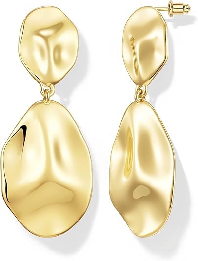 Gold Statement Earrings For Women 18K Gold Plated Sectored Flower Leaf Shell Angel Wing Earring Large Stud Earrings Hypoallergenic Stud - color: Irregular Hammered Earrings