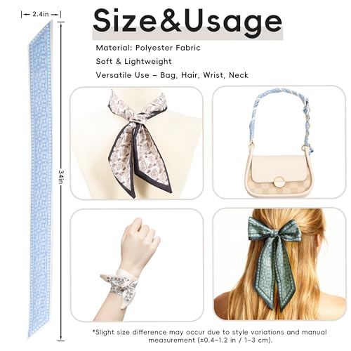 ZXZH 6 Pack Fashion Scarves for Women, Versatile Boho Head Scarf, Satin Scarf for Hair, Neck, Wrist, and Purse Accessories - color: Fresh Green Botanical