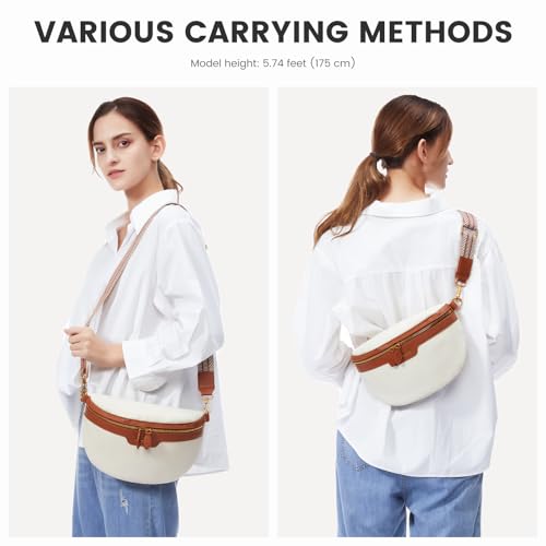 LOVEVOOK Fanny Packs for Women Cross Body, Vegan Leather Belt Bag for Women, Waterproof Sling Purse Fashion Waist Pack Designer Chest Bum Bag with Boho Style Strap - color: Beige Brown, size: M