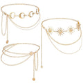 3Pcs Layered Waist Chains for Women Gold Multilayer Metal Adjustable Fashion Accessories Dress Hip Chain Belt - style: Boho Gold Sunflower