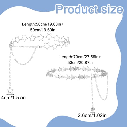 2 Pcs Waist Chain Belt Y2k Metal Star Jeans Pants Chain Adjustable Punk Pocket Body Belly Chains for Dresses Jeans Pants Casual Formal Rave Goth Women Men