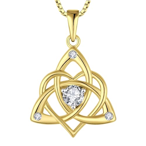 STARCHENIE Celtic Knot Necklace for Women 925 Sterling Silver Trinity Love Knot Pendant Birthstones Jewelry - color: 18K Gold Plated