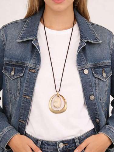 Boho Necklaces for Women Cord Necklace with Pendant Long Silver Necklace Vintage Sweater Necklace Hippie Jewelry for Women Girls Gifts - style: Chunky Pendant Necklace