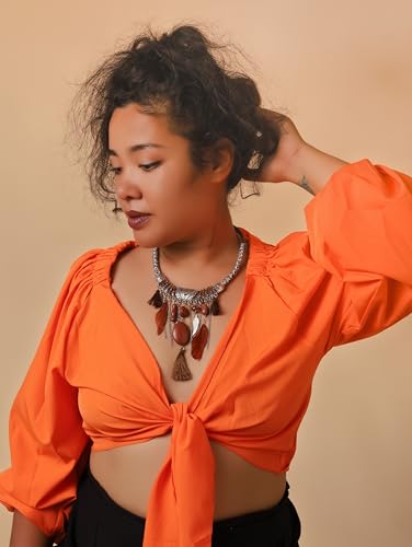 MINACHI Bohemian Feather Tassel Necklace, Irregular Stone Beads, Retro Exotic Pattern, Women's Jewelry - style: Necklace SL13-013