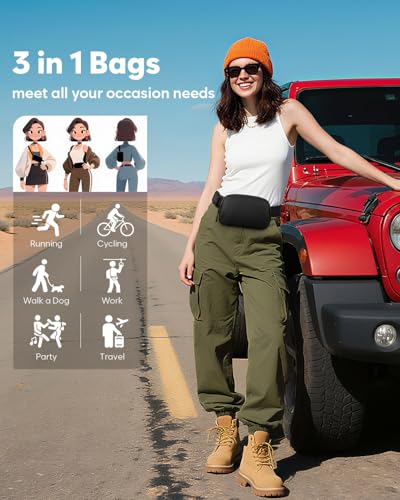 Pritent Fanny Packs for Women Cross Body Bag Waterproof Belt Bag with Adjustable Strap and Zipper Back Pocket Small Crossbody Bags Fashion Waist Packs for Workout Travelling(Black) - color: Black, size: Small