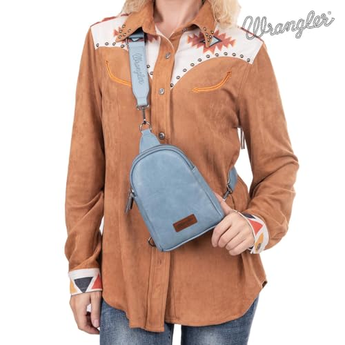 Wrangler Small Sling Bag for Women, Leather Crossbody Bags Cross Body Purse Fanny Packs with Adjustable Strap for Gift - color: Classic-jean