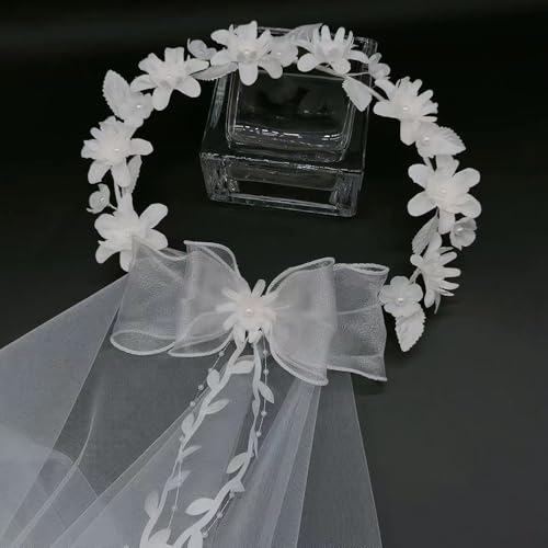 Boho Floral Crown for Women– Adjustable Faux Silk Flower Headband, Handmade Wedding Hair Accessory for Festivals & Photoshoots, Flower Hair Crown for Women (White Flower, Adjustable) - color: White Flower