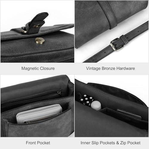 AFKOMST Crossbody Bags for Women,Small Saddle Purse and Boho Cross Body Handbags,Vegan Leather - color: Dark Grey