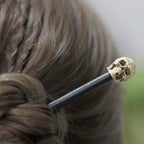 Gothic Skull Hair Sticks, 2 Pack – Halloween Cosplay Bun Holder Hair Chopsticks for Women, Matte-Black Skull Hair Pins for Witch/Vampire Costume, Goth Accessories