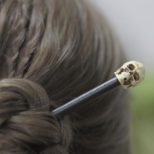 Gothic Skull Hair Sticks, 2 Pack – Halloween Cosplay Bun Holder Hair Chopsticks for Women, Matte-Black Skull Hair Pins for Witch/Vampire Costume, Goth Accessories