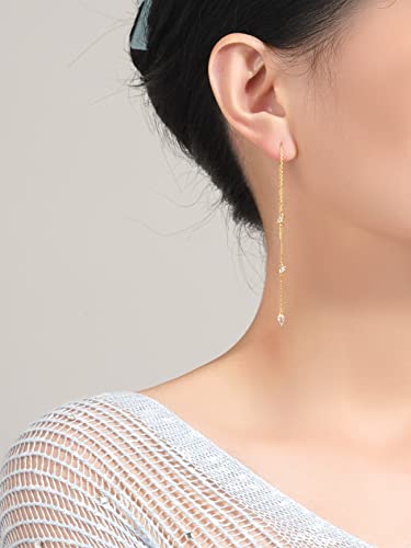 Threader Dangle Earring Teardrop Marquise Cubic Zirconia Gold/Silver Plated Long Link Chain Drop Earring for Women Girl - color: Threader Earring A-Gold