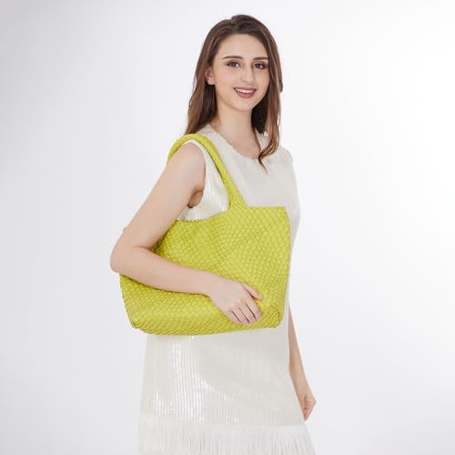 Handmade Woven Bag Satchel Handbag For Women Vegan Leather Tote Bag With Purses Travel Shoulder Bag Underarm Bag - color: Fruit Green