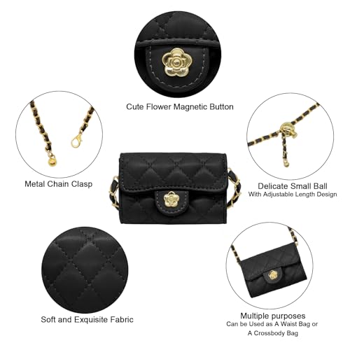 YAMEIZE Mini PU Leather Chain Belt Bag for Women Quilted Waist Purse Crossbody Fanny Pack Detachable Belt Chain - color: Black - Mini (4.7x2.7 Inch)