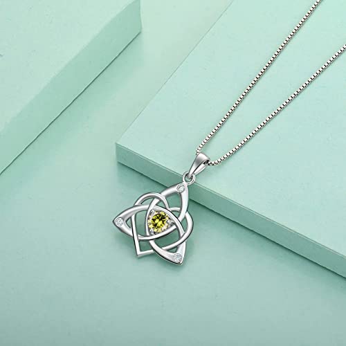 STARCHENIE Celtic Knot Necklace for Women 925 Sterling Silver Trinity Love Knot Pendant Birthstones Jewelry - color: 8-peridot-Aug