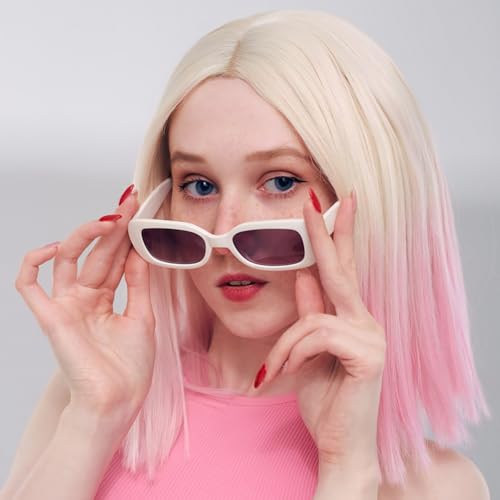 10 Pack Neon/Black Rectangle Sunglasses Bulk for Women Men Retro Trendy Small Rectangle Glasses Party Favors - color: White