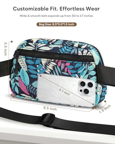 Pritent Fanny Packs for Women Cross Body Bag Waterproof Belt Bag with Adjustable Strap and Zipper Back Pocket Small Crossbody Bags Fashion Waist Packs for Workout Travelling(Tropical Leaf) - color: Tropical Leaf, size: Small