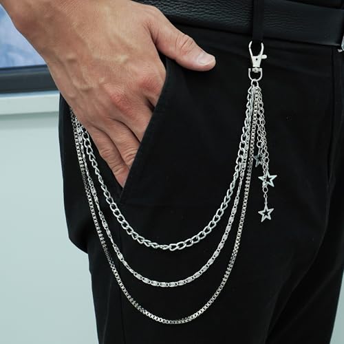 Layered Pants Chain keychain for Women Men Punk Wallet Chains Hiphop Jeans Keychain Halloween Jewelry - style: G-three layered chain with star