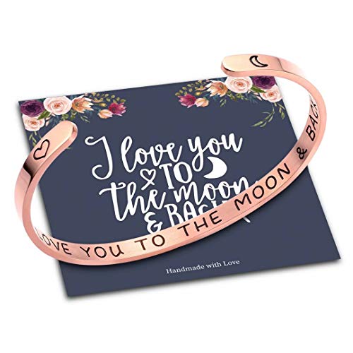 M MOOHAM Bracelets for Women Girls, Quote Mantra Bracelet Funny Inspirational Jewelry Gifts for Best Friend, Mom, Daughter, Son, Sister, Niece Birthday Mothers Day Present Come Gift Box - style: I love you to the moon &back-Rose Gold