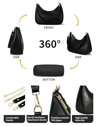 Small Shoulder Bags for Women, mini Purse Vegan Leather Shoulder Bag, Cute Retro Hobo Handbag - color: Black