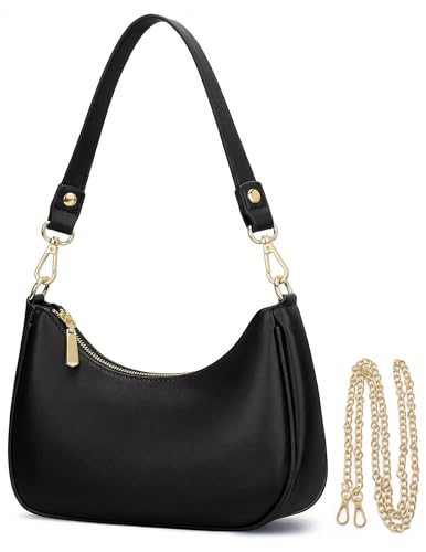 Small Shoulder Bags for Women, mini Purse Vegan Leather Shoulder Bag, Cute Retro Hobo Handbag - color: Black