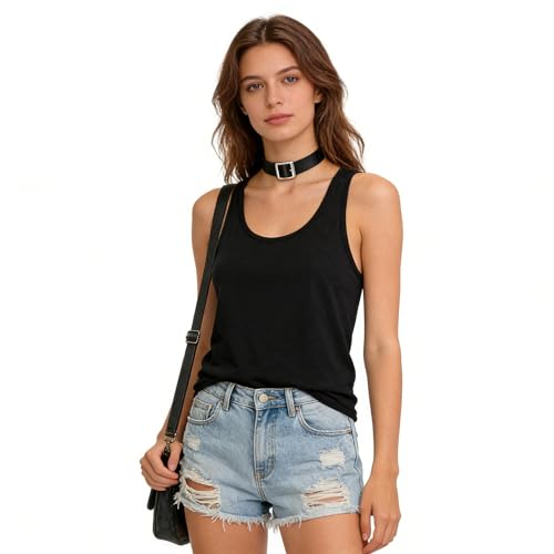 Eigso Vintage Punk Goth Studded Rivet Pu Leather Collar Choker Necklace with Spikes Adjustable - color: K-Black