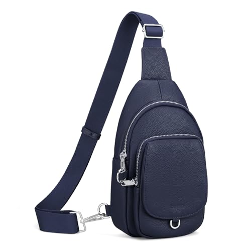 befen Anti Theft Genuine Leather Sling Bag for Women RFID Small Crossbody Bag Chest Bag Leather Fanny Packs for Travel - color: Navy Blue