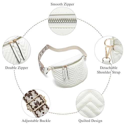 Women's Vegan Leather Crossbody Waist Pack, Fanny Pack Sling Bag with Adjustable Belt, Boho Style Shoulder Purse for Travel, Daily Use (White) - color: C-White