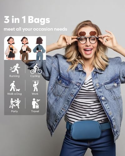 Pritent Fanny Packs for Women Cross Body Bag Waterproof Belt Bag with Adjustable Strap and Zipper Back Pocket Small Crossbody Bags Fashion Waist Packs for Workout Travelling(Navy Blue) - color: Navy Blue, size: Small