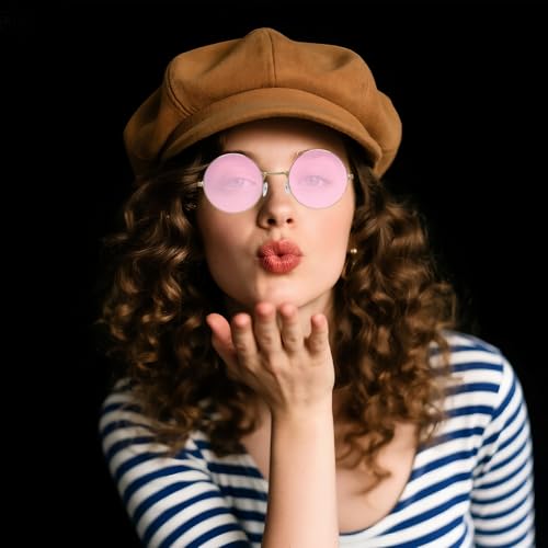 Round Hippie Glasses, 60s 70s Colored Circle Sunglasses for Women Men Disco Party Costume Accessories - color: Pink