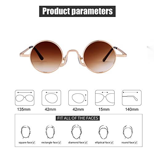SORVINO Retro Small Round Sunglasses for Men Women Vintage Style Metal Frame - color: Gold Frame/Gradient Brown Lens