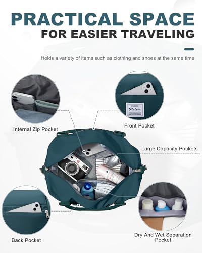 Spirit Travel Duffel Bag - 18x14x8 Inches Weekender Overnight Bag with Shoes Compartment, Trolley Sleeve, Carry On for Airplanes, Gym Tote - Dark Blue - color: H3-DarkBlue, size: Large