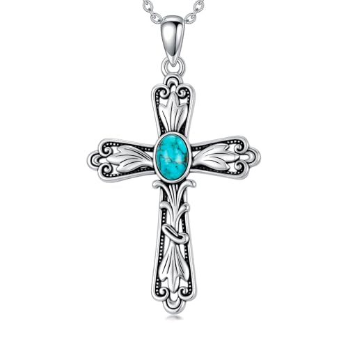 Turquoise Necklaces 925 Sterling Silver Western Necklace Boho Jewelry for Men Women Her Birthday Valentines Day Gifts - style: 2-Turquoise Cross Necklace