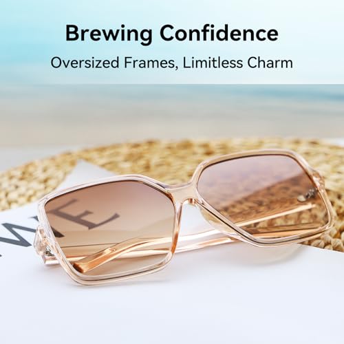 Dollger Oversized Square Sunglasses for Women Big Large Wide Fashion Shades for Men UV Protection Unisex - color: 2 Pcs,transparent Brown+leopard