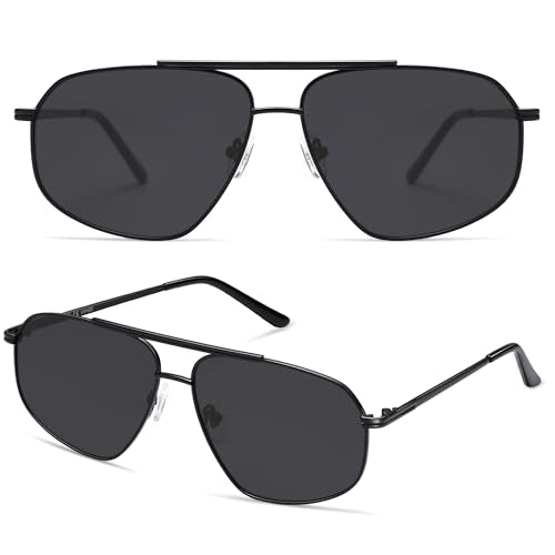 SOJOS Retro Hexagon Aviator Sunglasses for Women Men Trendy Vintage UV400 Protection Shades SJ1200 - color: Black/Grey